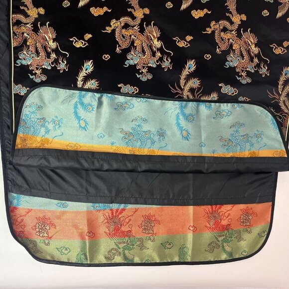 Yi Fang Asian Cheongsam Dress Women Black Embroidered Dragon Peacock Side Slit - Picture 9 of 14